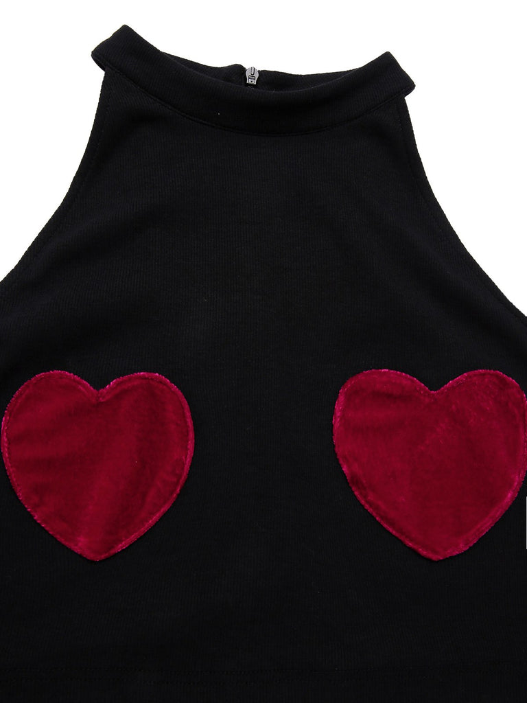 [Pre-Sale] 2PCS Black 1940s Heart Colorblock Crop Top & Pants