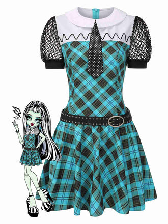 Blue 1970s Plaid Peter Pan Collar Frankie Stein Dress