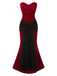 [Pre-Sale] 2PCS Red & Black 1930s Velvet Bandeau Fishtail Dress & Cape