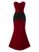 [Pre-Sale] 2PCS Red & Black 1930s Velvet Bandeau Fishtail Dress & Cape