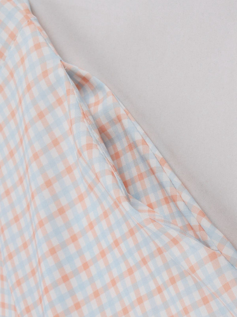 White 1950s Gingham Plaid Spaghetti Strap Dress