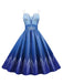 Blue 1950s Halloween Elsa Sequined Snowflake Spaghetti Strap Dress