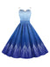 Blue 1950s Halloween Elsa Sequined Snowflake Spaghetti Strap Dress