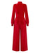 1950s Solid Keyhole High Neck Velvet Jumpsuit