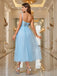 Blue 1950s One-Shoulder Lace-Up Mesh Fishbone Dress