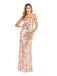 Champagne 1920s Floral Sequined Off-Shoulder Dress
