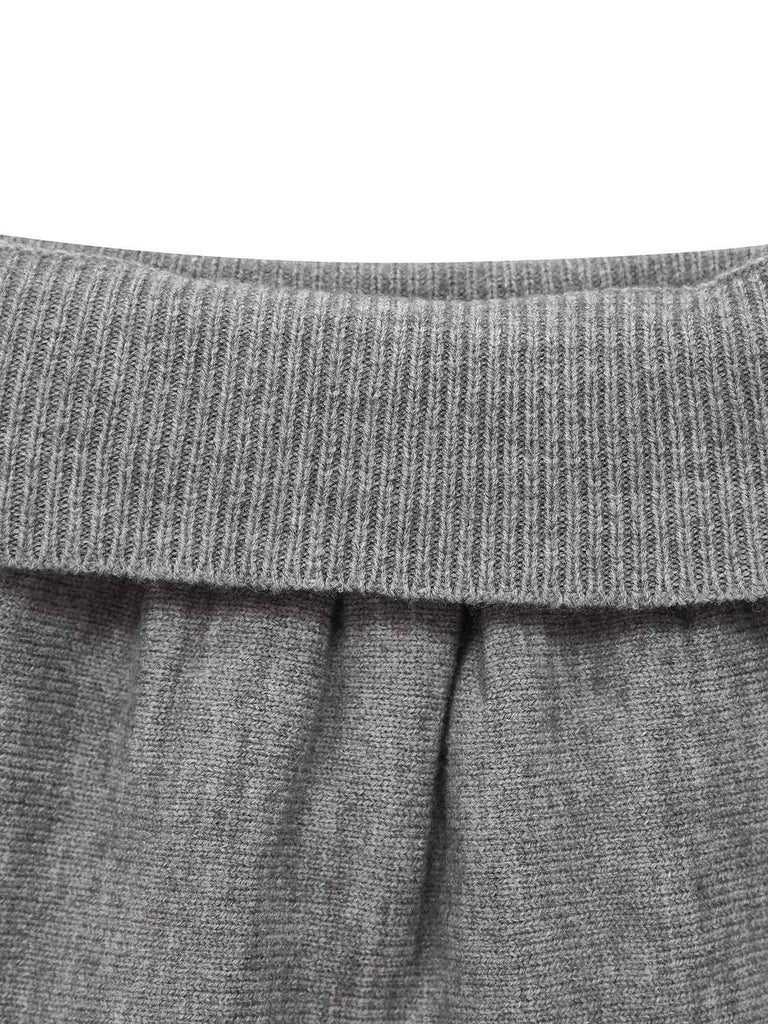 2PCS Grey 1960s Knitted V-Neck Top & Skirt