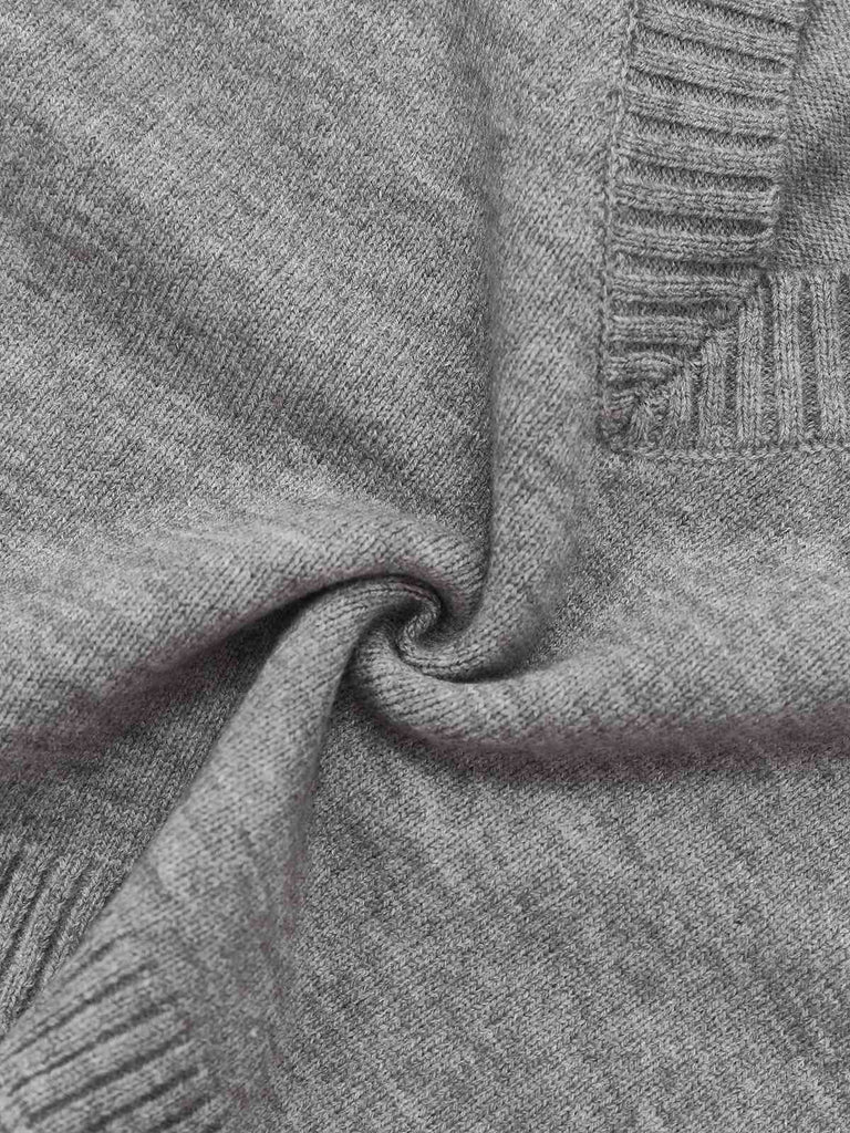 2PCS Grey 1960s Knitted V-Neck Top & Skirt