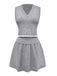 2PCS Grey 1960s Knitted V-Neck Top & Skirt