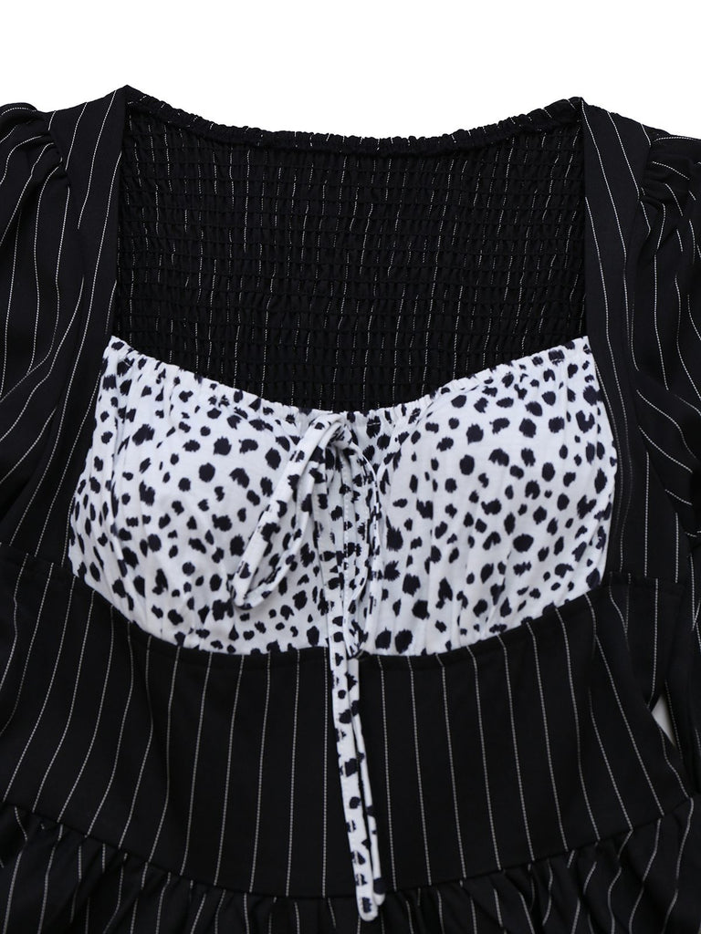 Black 1950s Leopard Vertical Stripe Waist Dress