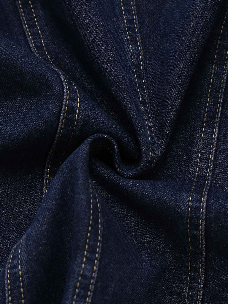 Blue 1950s Square Neck Buttoned Denim Vest