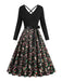 Black 1950s Christmas Print V-Neck Cross Back Dress