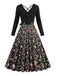Black 1950s Christmas Print V-Neck Cross Back Dress