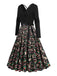 Black 1950s Christmas Print V-Neck Cross Back Dress