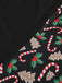 Black 1950s Christmas Print V-Neck Cross Back Dress