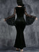 Black 1930s Lace Sleeve Velvet Fishtail Dress