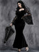 Black 1930s Lace Sleeve Velvet Fishtail Dress