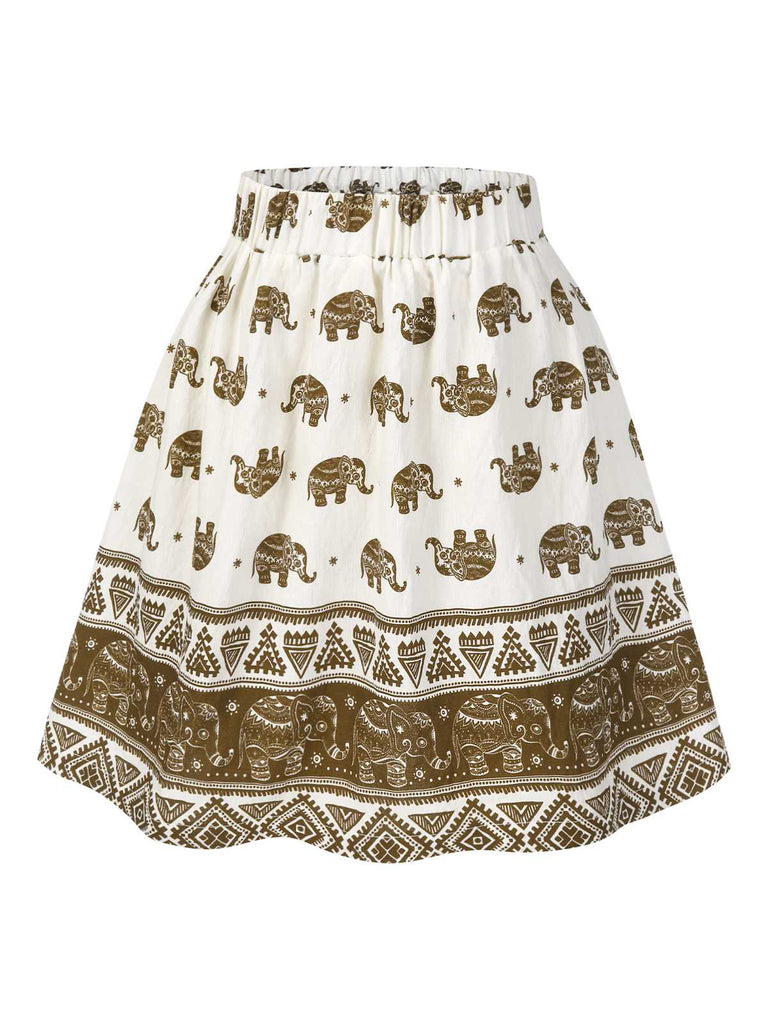 [Pre-Sale] 2PCS 1940s Embroidered Blouse & Elephant Print Skirt