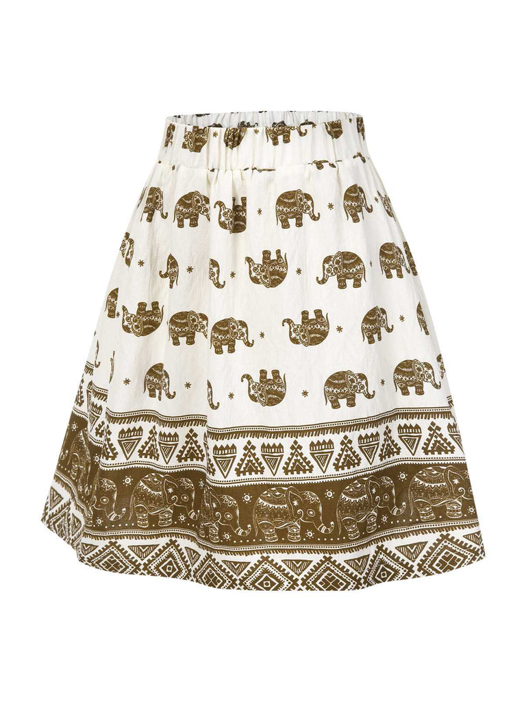 [Pre-Sale] 2PCS 1940s Embroidered Blouse & Elephant Print Skirt