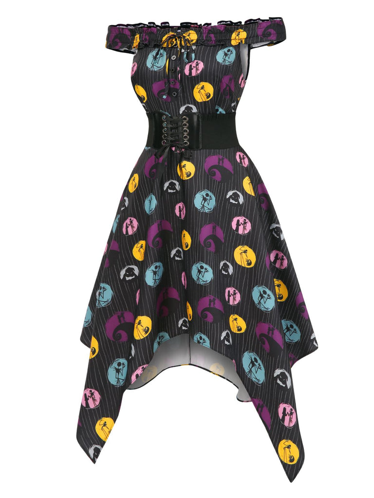 [Pre-Sale] Black 1950s Off-Shoulder Irregular Hem Jack & Sally Dress
