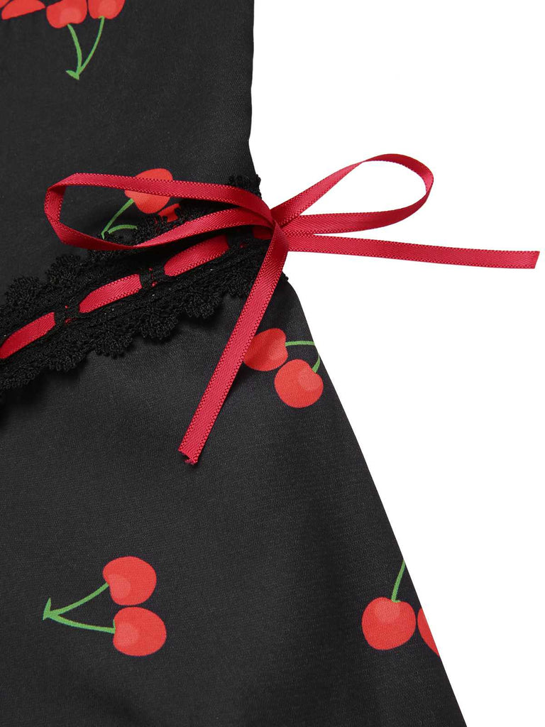 [Pre-Sale] 1940s Square Neck Lace Trim Cherry Bow Jumpsuit