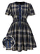 [Pre-Sale] [Plus Size] Blue 1940s Plaid Tie-Front Dress