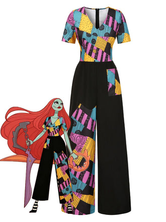 Multicolor 1940s Nightmare Before Christmas Sally Jumpsuit