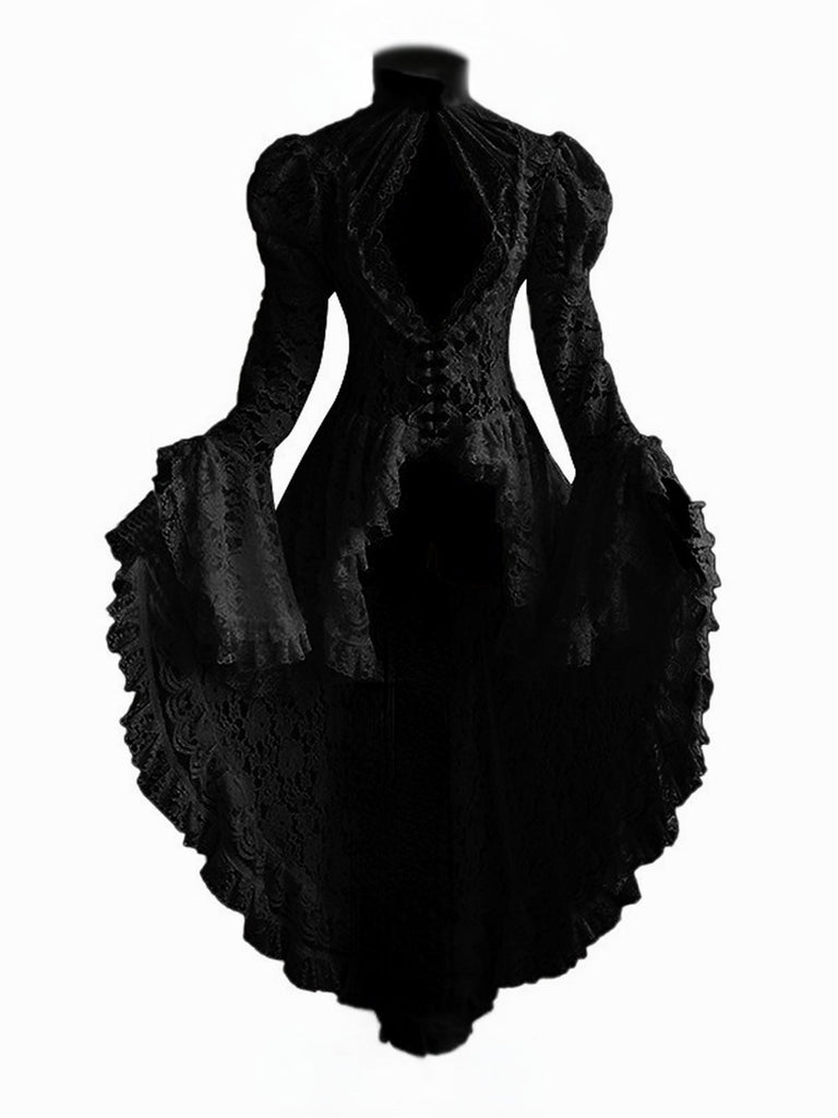 [Pre-Sale] Black 1980s Gigot Sleeve Victorian Lace Dress