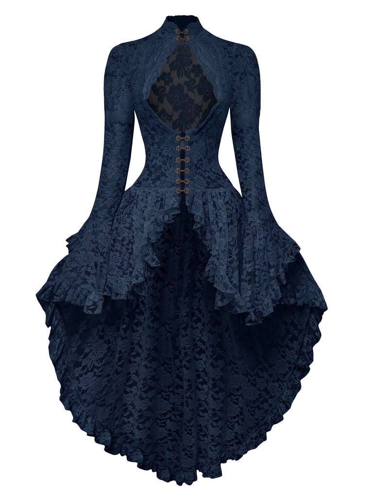 [Pre-Sale] Dark Blue 1980s Gigot Sleeve Victorian Lace Dress
