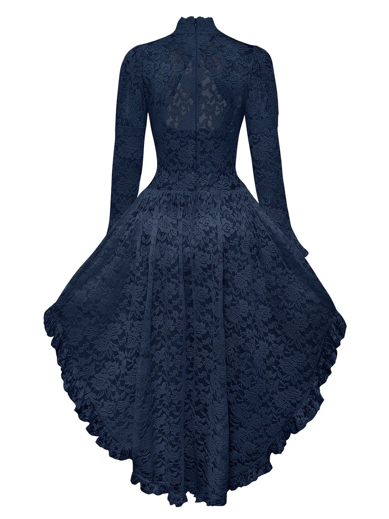 [Pre-Sale] Dark Blue 1980s Gigot Sleeve Victorian Lace Dress