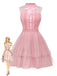 Pink 1960s Lace Trim Ribbon Bow Sleeveless Tulle Dress