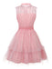 Pink 1960s Lace Trim Ribbon Bow Sleeveless Tulle Dress