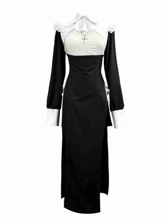Black & White 1960s Colorblock Nun Cosplay Dress