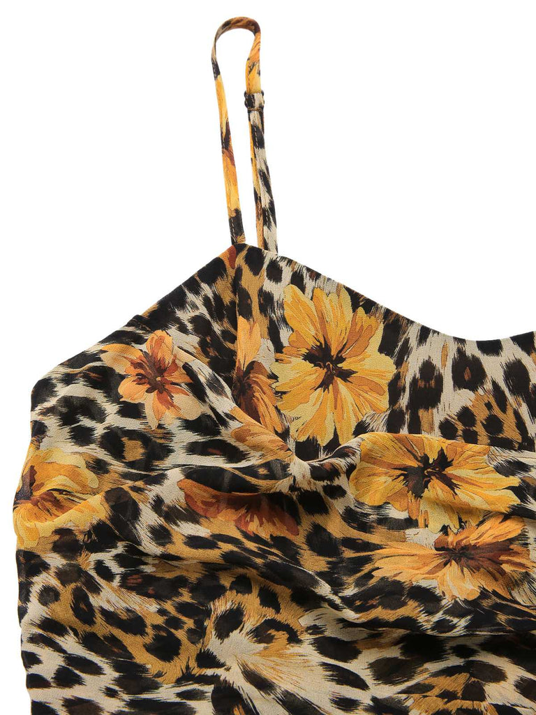 [Pre-Sale] 1950s Slip Leopard Sunflower Butterflies Lace Dress