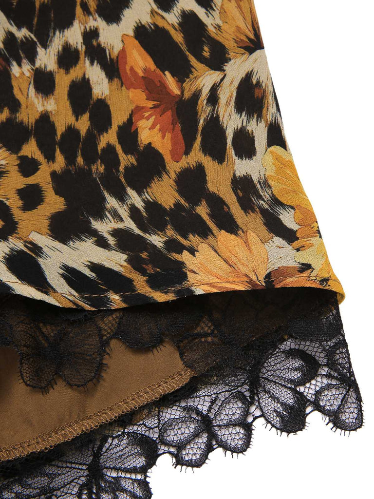 [Pre-Sale] 1950s Slip Leopard Sunflower Butterflies Lace Dress