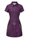 [Pre-Sale] Purple 1940s Gothic Striped Chains Belted Mini Dress
