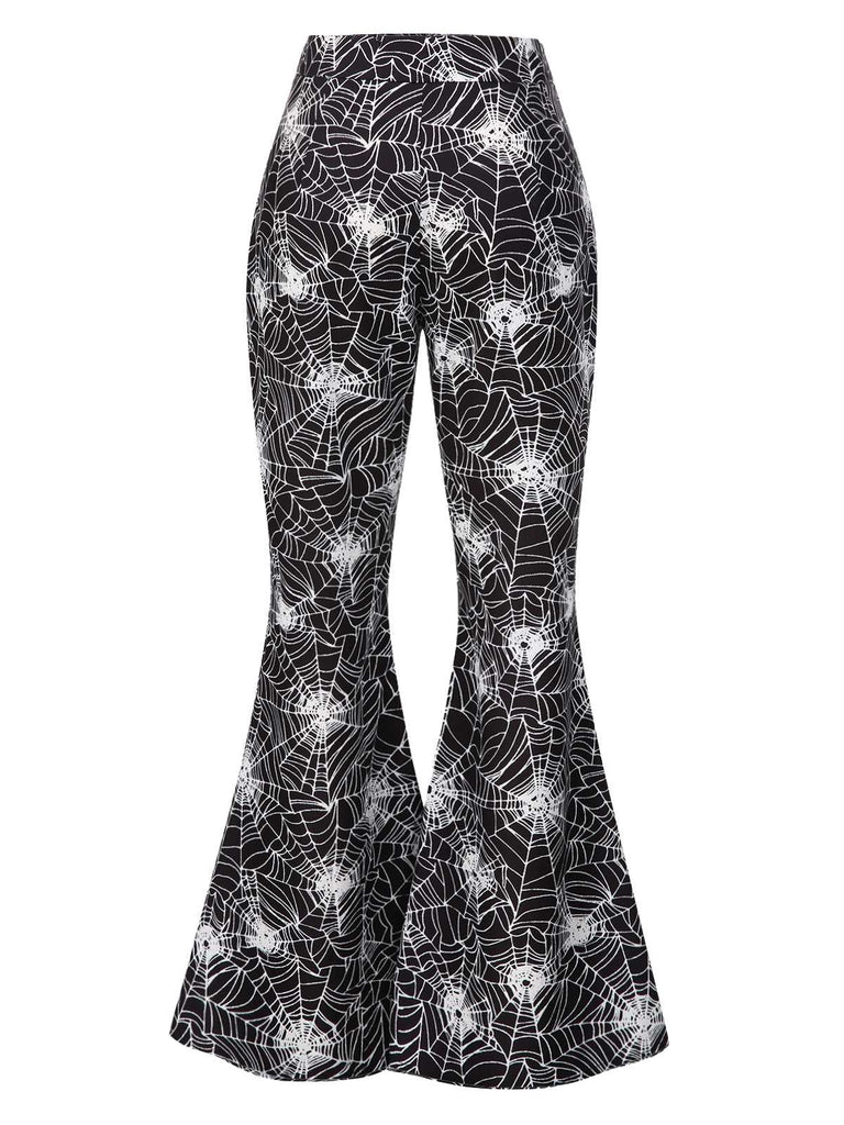[Pre-Sale] Black 1960s Halloween Spiderweb Flared Pants