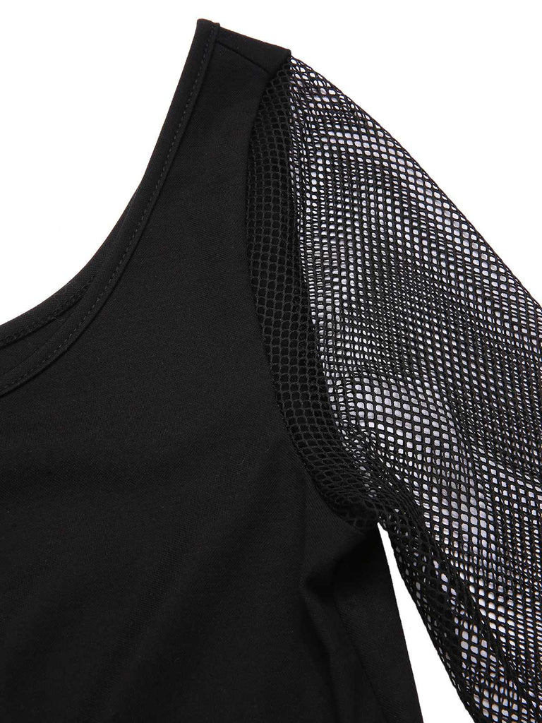 [Pre-Sale] 2PCS Halloween 1960s Fishnet Top & Spiderweb Flared Pants