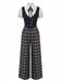 [Pre-Sale] Black 1930s Faux 3PCS Bow Plaid Jumpsuit