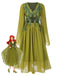 [Pre-Sale] Green Yellow 1970s Elf Fairy Embroidered Chiffon Dress