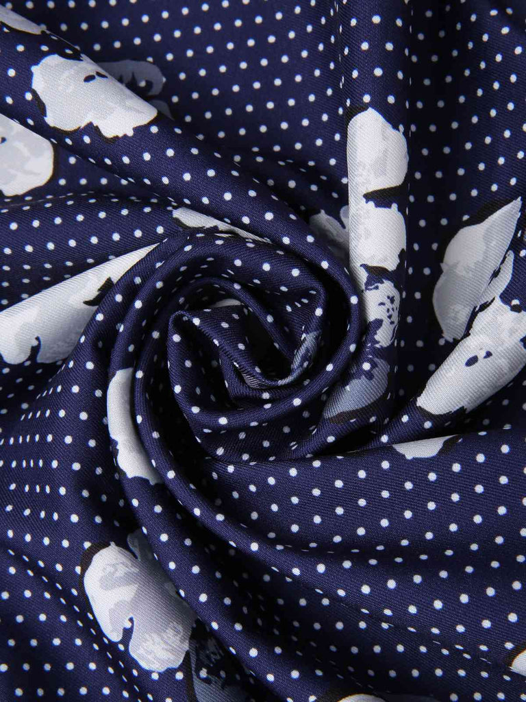[Pre-Sale] Blue 1940s Polka Dots Floral Puff Sleeve Dress