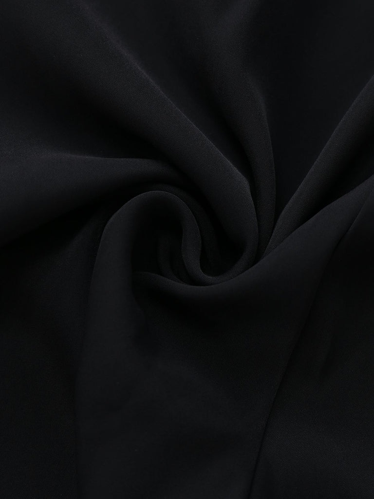 [Pre-Sale] Black 1950s Solid Sheer Sleeve Ruffled Collar Jumpsuit