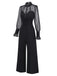 [Pre-Sale] Black 1950s Solid Sheer Sleeve Ruffled Collar Jumpsuit