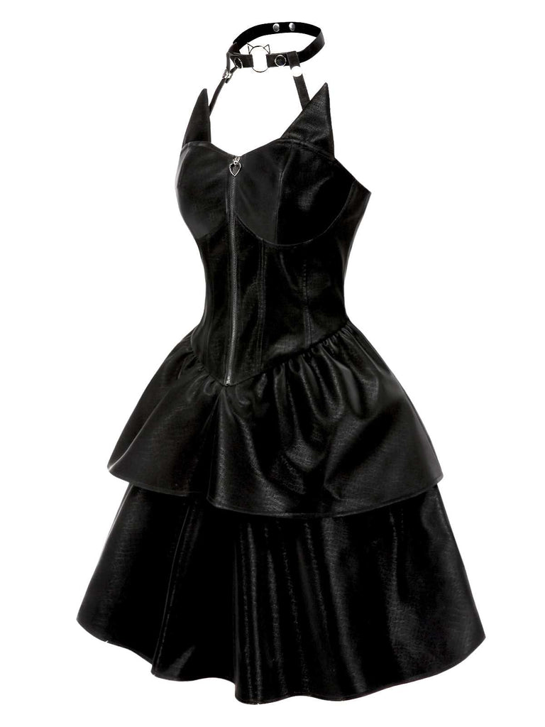 [Pre-Sale] Black 1950s Halloween Cat Girl Leather Dress
