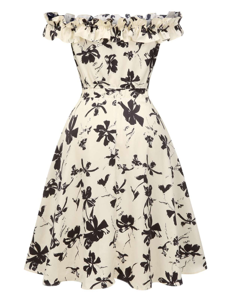 [Pre-Sale] [Plus-Size] 1950s Off Shoulder Ruffle Floral Swing Dress