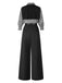 [Pre-Sale] Black 1940s Shirt Collar Stripe Jumpsuit With Cape