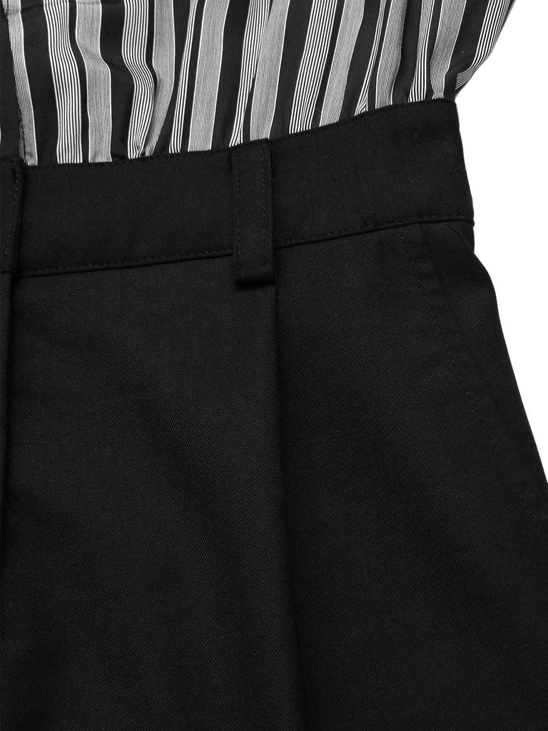 [Pre-Sale] Black 1940s Shirt Collar Stripe Jumpsuit With Cape