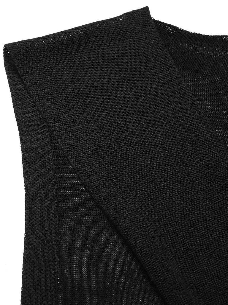[Pre-Sale] Black 1940s Shirt Collar Stripe Jumpsuit With Cape