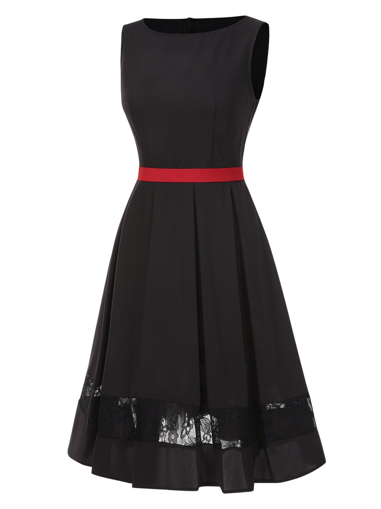 [Pre-Sale] Black 1950s Contrast Lace Patchwork Boat Neck Dress