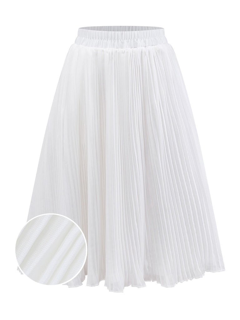[Pre-Sale] White 1950s Solid Chiffon Mesh Pleated Skirt